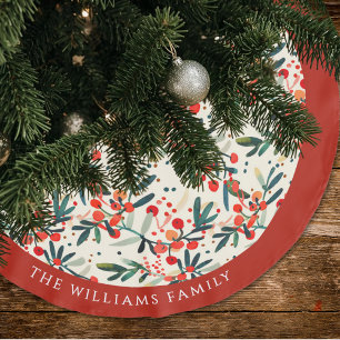 Moderne Weihnachtsberries Personalisiert Polyester Weihnachtsbaumdecke