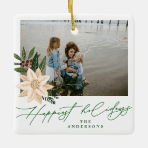 moderne Weihnachtsbotanik Frohe Feiertage Foto Keramikornament