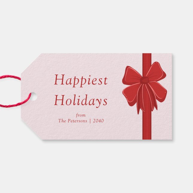 Moderne Weihnachtsdekoration mit rotem Schleifenba Geschenkanhänger (Rückseite Horizontal)