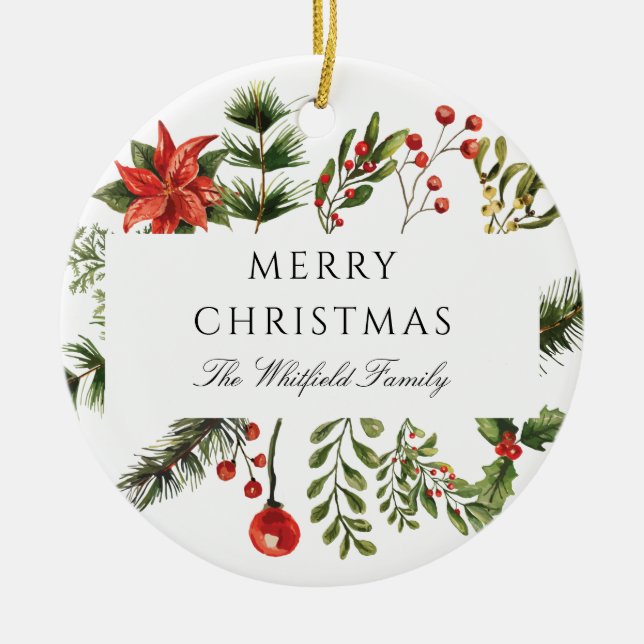 Moderne Weihnachtsfamilie Botanische Vegetation Keramik Ornament (Vorne)