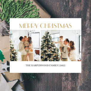 Moderne Weihnachtsfamilie Zwei Fotos Feiertagspostkarte