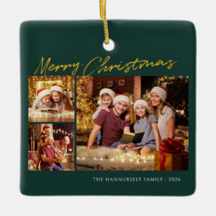 Moderne Weihnachtsfamilien-Ferienfotos Keramikornament