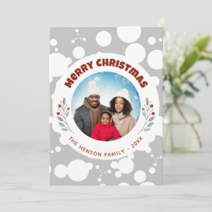 Moderne Weihnachtsfamilienfoto mit Laub Feiertagskarte
