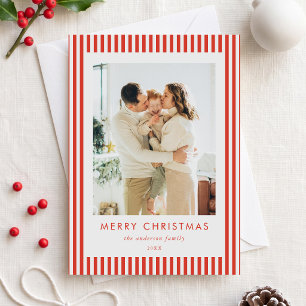 Moderne Weihnachtsfamilienfoto mit roten Streifen Feiertagskarte