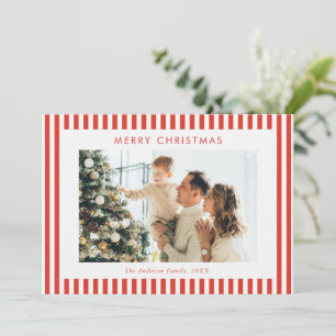 Moderne Weihnachtsfamilienfotos mit roten Streifen Feiertagskarte