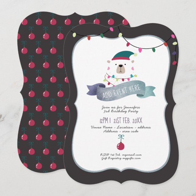 Moderne Weihnachtsfeier für den Polar Bär - Jeglic Einladung (Vorne/Hinten)