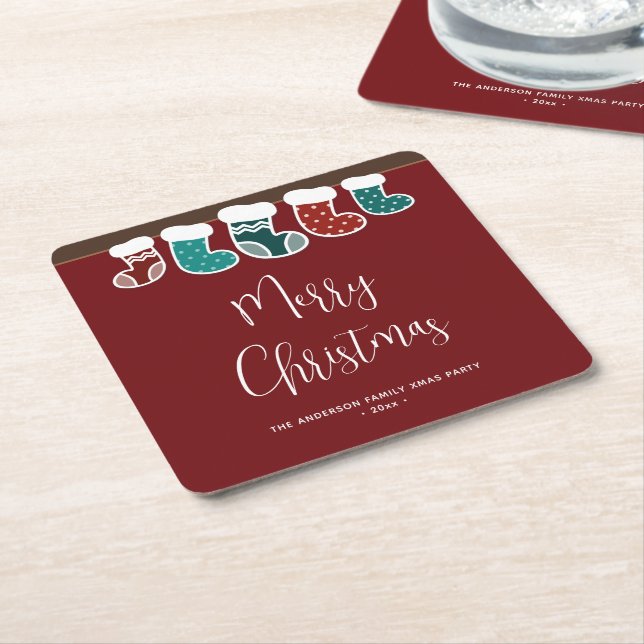 Moderne Weihnachtsfeier Strumpf Rechteckiger Pappuntersetzer (angewinkelt)