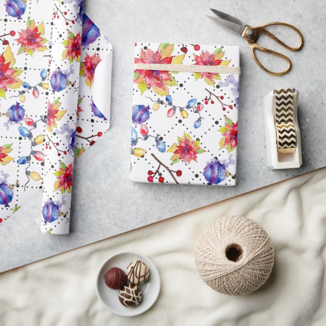 Moderne Weihnachtsfeiertage Blumenmuster Geschenkpapier (Kunsthandwerk)