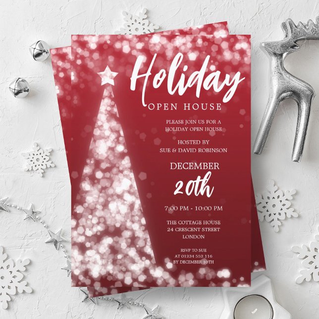 MODERNE Weihnachtsfeiertage Open House Party Red Einladung (MODERN Christmas Holiday Open House Party Red Invitation)