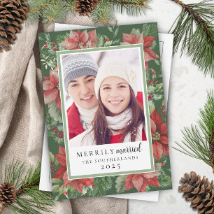 Moderne Weihnachtsfloral Merrily Verheiratet Neu Feiertagskarte