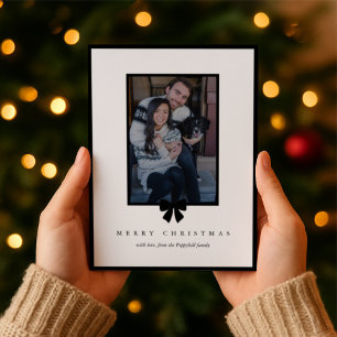Moderne Weihnachtsfoto mit schwarzer Schleife Feiertagskarte