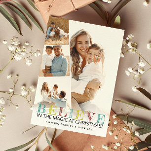 Moderne Weihnachtsfotografie "BELIEVE" Feiertagskarte