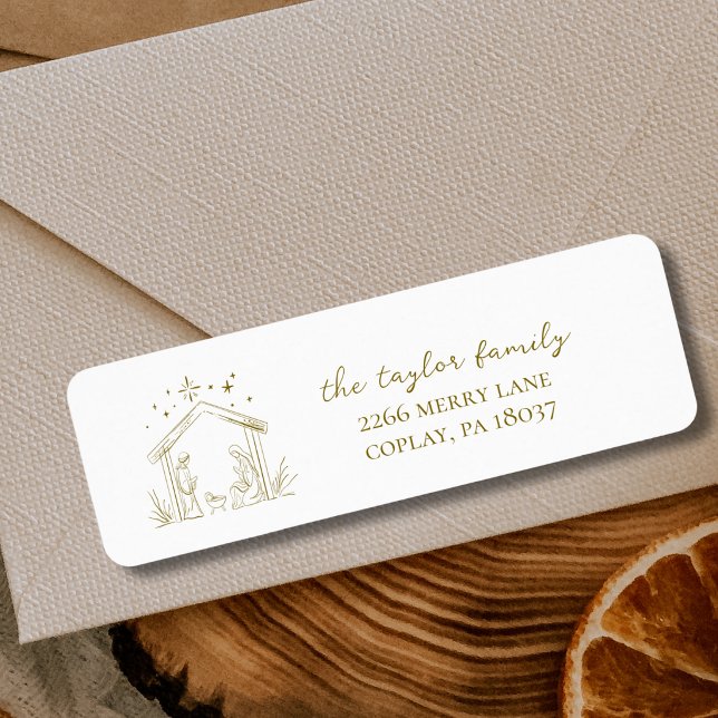 Moderne Weihnachtsgeburt Frieden Liebe religiös  (modern elegant gold Christmas nativity religious personalized custom return address label stickers )