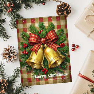 Moderne Weihnachtsglocken-Stechpalmen-Kranz-Grußde Feiertagskarte