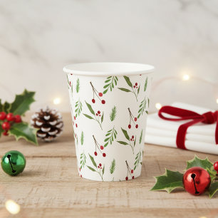 Moderne Weihnachtsgrün Botanisches Berry Pappbecher