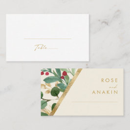 Moderne Weihnachtsgrün | Cream Flat Wedding Platzkarte