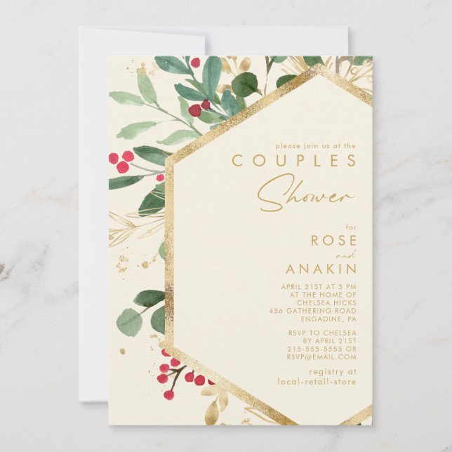 Moderne Weihnachtsgrün | Creme Couples Dusche Einladung (Vorderseite)