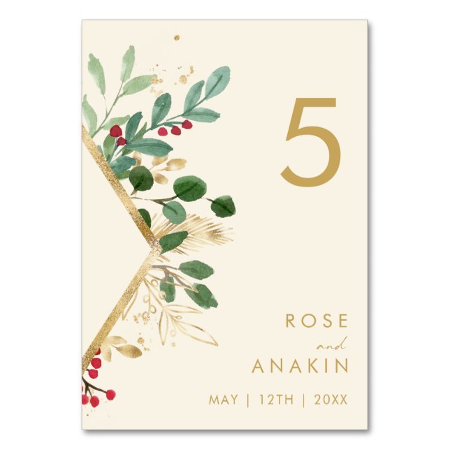 Moderne Weihnachtsgrün | Creme-Tischnummer Tischnummer (Vorderseite)