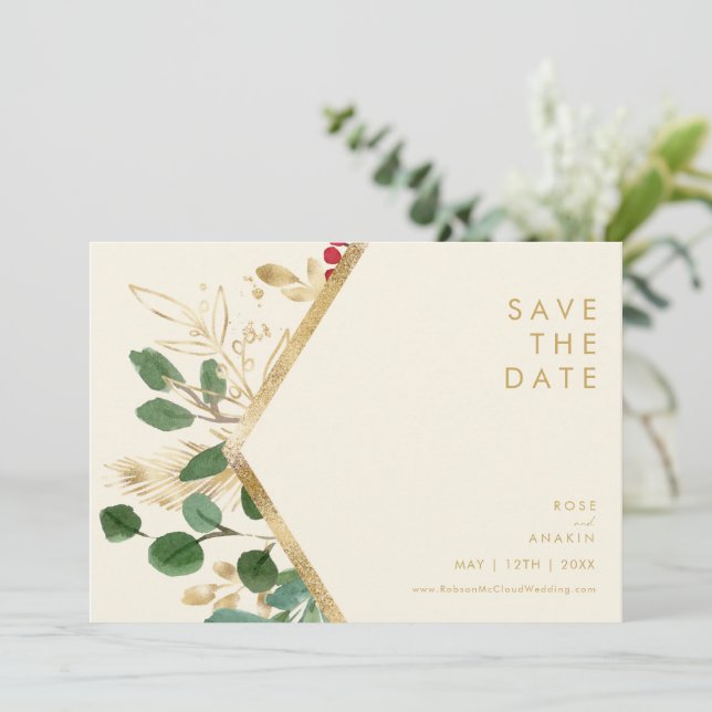 Moderne Weihnachtsgrün | Horizontal Save The Date (Stehend Vorderseite)