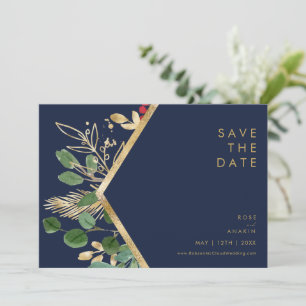 Moderne Weihnachtsgrün Marine Horizontal Save The Date