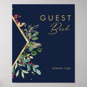 Moderne Weihnachtsgrün Navy-Gästebuch-Schild Poster