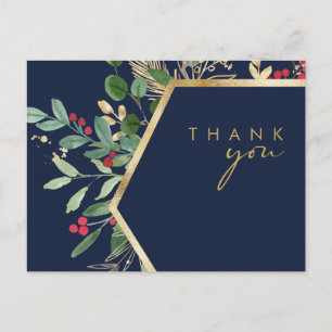 Moderne Weihnachtsgrün Navy Hochzeit Vielen Dank Postkarte