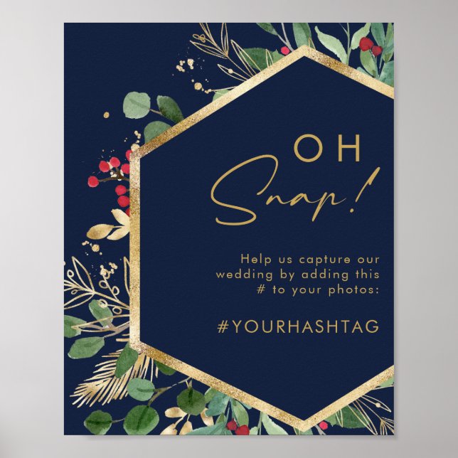 Moderne Weihnachtsgrün | Navy Oh Snap Hashtag Poster (Vorne)