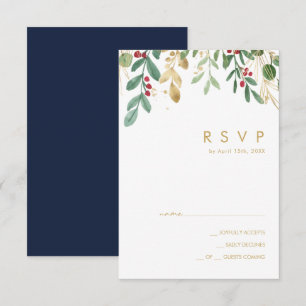 Moderne Weihnachtsgrün Navy RSVP Card Karte