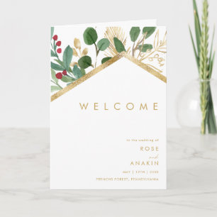 Moderne Weihnachtsgrün   Weiße geklappte Hochzeit Programm
