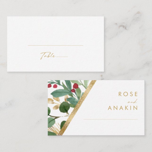 Moderne Weihnachtsgrün | White Flat Wedding Platzkarte (Vorne/Hinten)