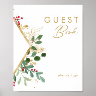 Moderne Weihnachtsgrün   White Guest Book Sign Poster