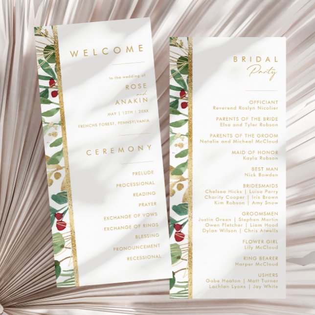 Moderne Weihnachtsgrün | White Wedding Program Programm (Von Creator hochgeladen)