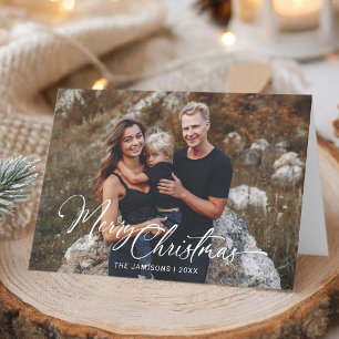 Moderne Weihnachtsgruß-Schrift-Foto Feiertagskarte