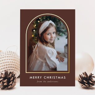 Moderne Weihnachtsgrüße Brauner Bogen Foto Folien Feiertagskarte