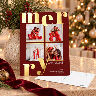 Moderne Weihnachtsgrüße Burgund Foto Collage Folien Feiertagspostkarte
