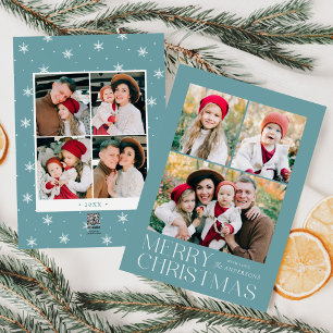 Moderne Weihnachtsgrüße in Hellblau mit 7-Foto-Col Feiertagskarte