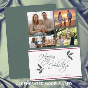 Moderne Weihnachtsgrüße mit Holly-Foto-Collage Feiertagskarte
