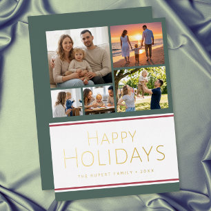 Moderne Weihnachtsgrüße mit Holly-Foto-Collage Folien Feiertagskarte