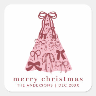 Moderne Weihnachtsgrüße Rosa Schleife Quadratischer Aufkleber