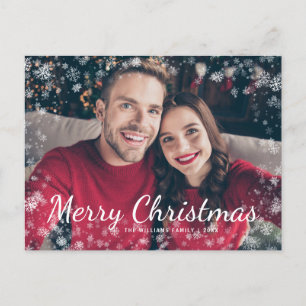 Moderne Weihnachtsgrüße Schnee Familienfoto Urlaub Postkarte