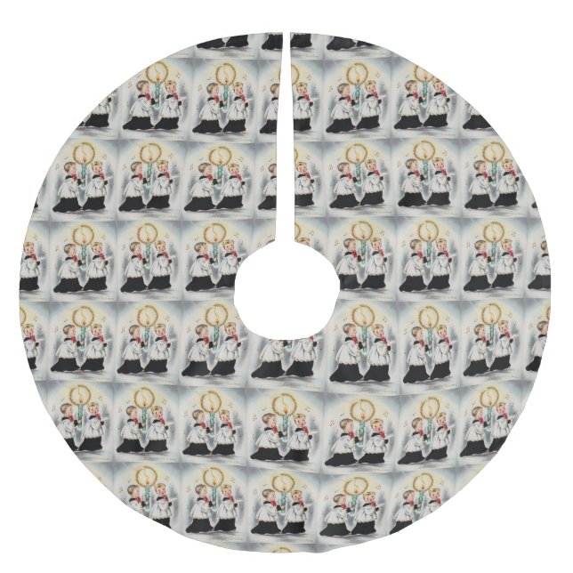 Moderne Weihnachtsjungen der 1950er Jahre Polyester Weihnachtsbaumdecke (Vorderseite)