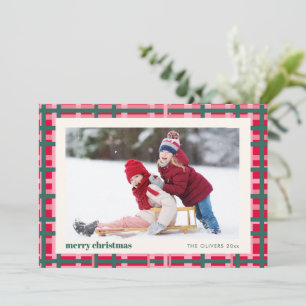 Moderne Weihnachtskariert Rot Grün Zwei Fotos Feiertagskarte