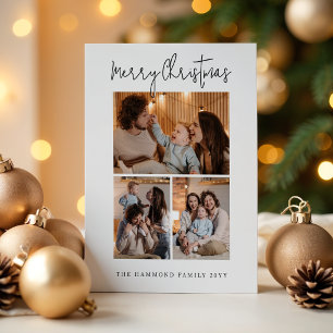 Moderne Weihnachtskarte für 4 Fotos der Familie Feiertagskarte