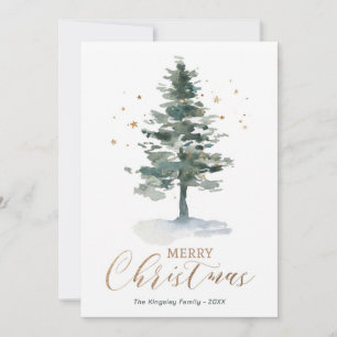 Moderne Weihnachtskarte Gold Aquarellbaum Feiertagskarte
