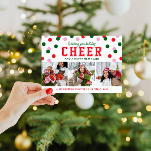 Moderne Weihnachtskarte 'Holiday Cheer' mit 3 Foto Feiertagskarte