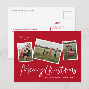 Moderne Weihnachtskarte mit 3 Fotos Merry Christma Feiertagspostkarte