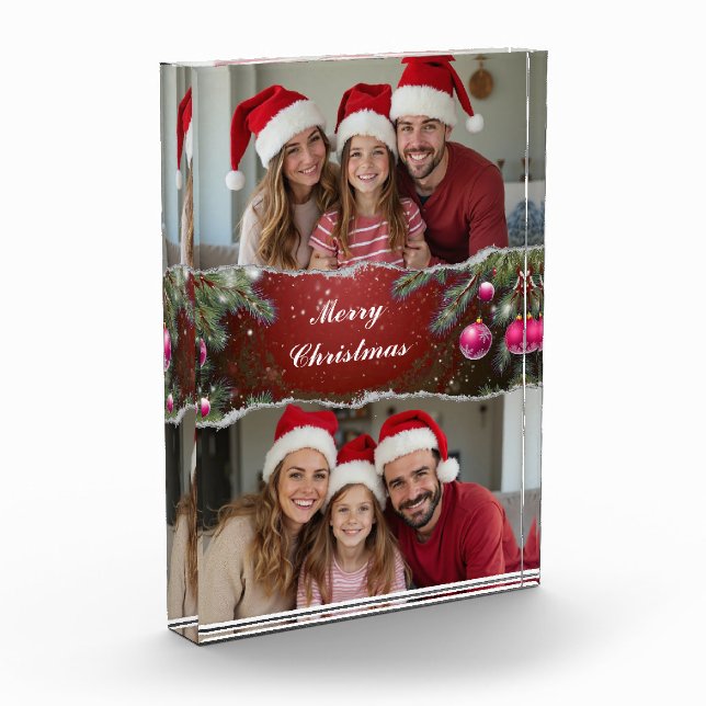 Moderne Weihnachtskarte mit Familienfoto Fotoblock (Links)