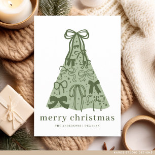 Moderne Weihnachtskarte mit grünem Bogen und Tanne Feiertagskarte