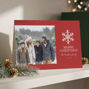 Moderne Weihnachtskarte mit Schneeflocke - Rot Feiertagskarte
