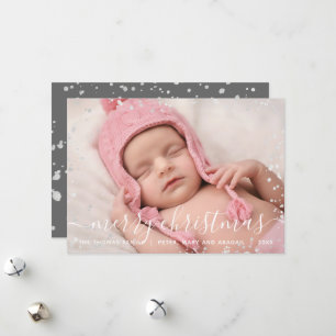 Moderne Weihnachtskarte mit Silber-Splash und Foto Feiertagskarte